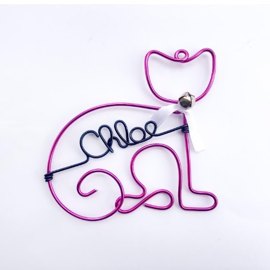 Adorable Cat Holiday Wire Christmas Ornament (Front)