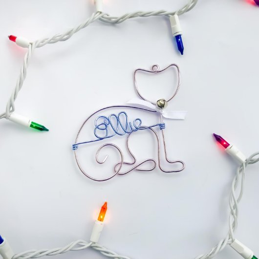 Adorable Cat Holiday Wire Christmas Ornament (Front)
