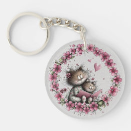 Adorable Cat Illustration Acrylic Keychain