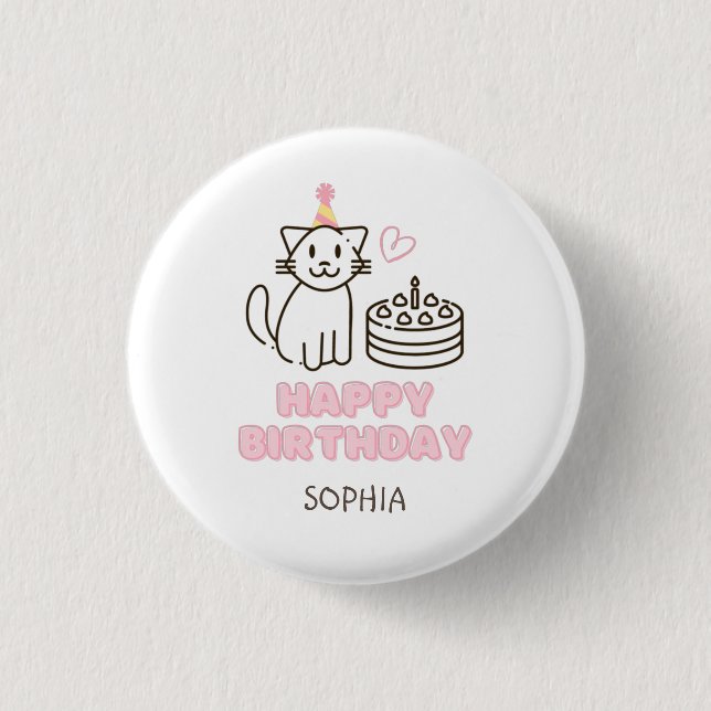 Adorable Cat in a Birthday Hat Button (Front)