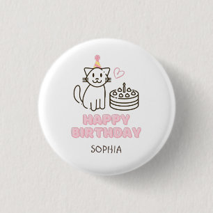 Adorable Cat in a Birthday Hat Button
