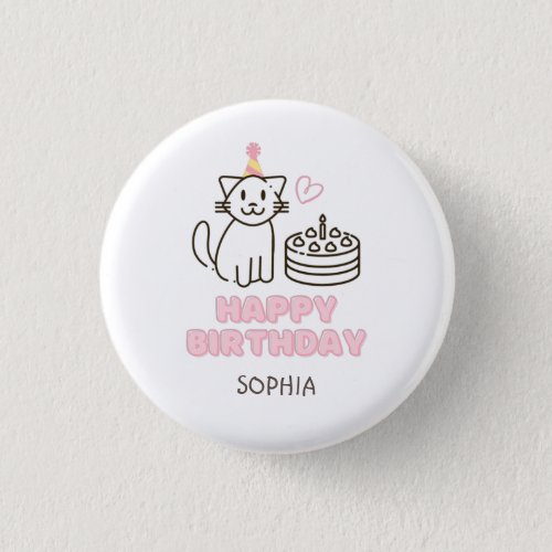Adorable Cat in a Birthday Hat Button