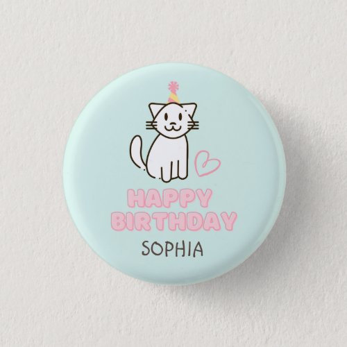 Adorable Cat in a Birthday Hat  Button