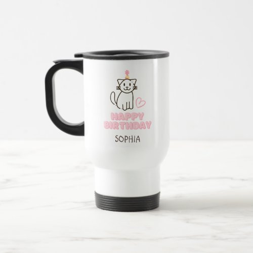 Adorable Cat in a Birthday Hat Travel Mug