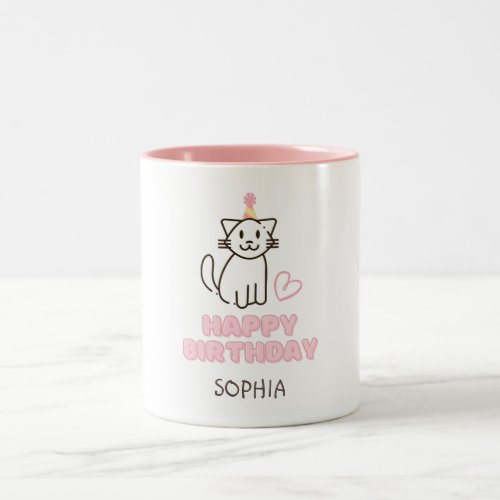 Adorable Cat in a Birthday Hat Two_Tone Coffee Mug