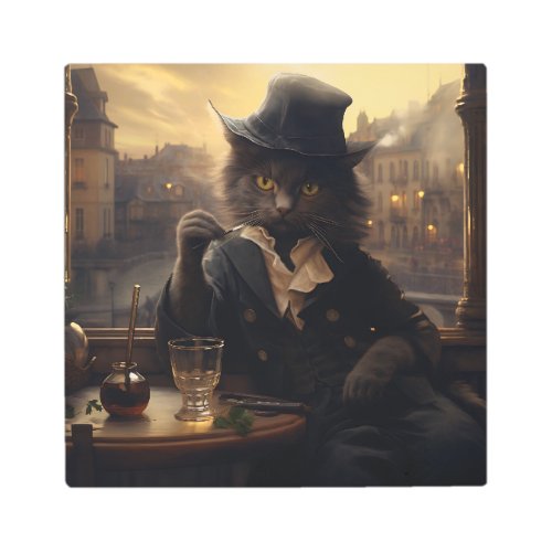 Adorable Cat In A Suit Sipping A Drink In Paris Metal Print