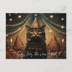 Adorable Cat in Festive Hat Postcard
