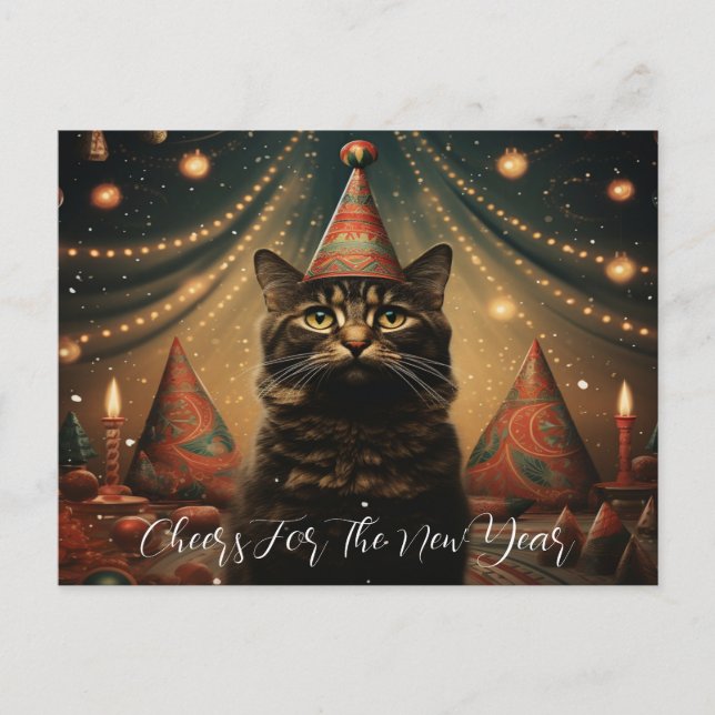 Adorable Cat in Festive Hat Postcard (Front)