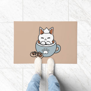 Adorable Cat in Mug Holiday Design - Cat & Cocoa Doormat