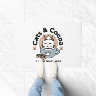 Adorable Cat in Mug Holiday Design - Cat & Cocoa Doormat