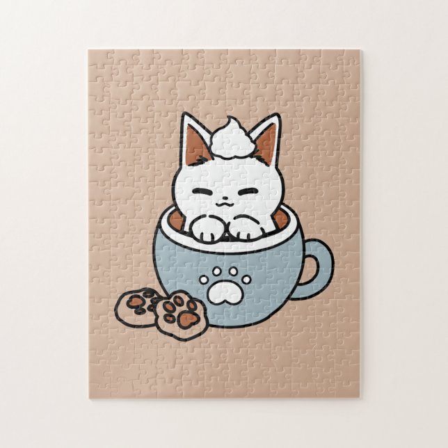Adorable Cat in Mug Holiday Design - Cat & Cocoa Jigsaw Puzzle (Vertical)