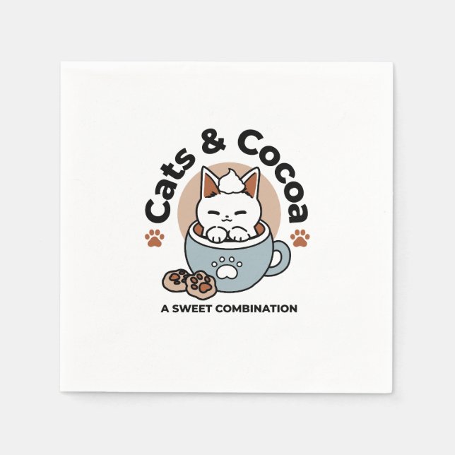 Adorable Cat in Mug Holiday Design - Cat & Cocoa Napkins (Front)