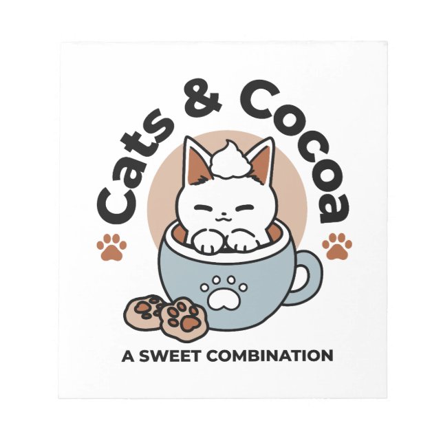 Adorable Cat in Mug Holiday Design - Cat & Cocoa Notepad (Front)