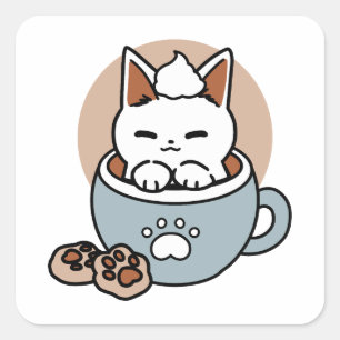 Adorable Cat in Mug Holiday Design - Cat & Cocoa Square Sticker