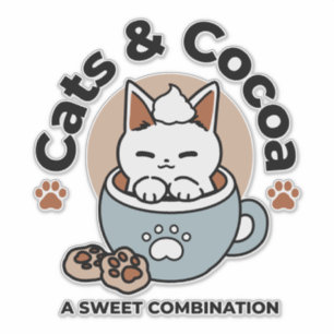 Adorable Cat in Mug Holiday Design - Cat & Cocoa Sticker