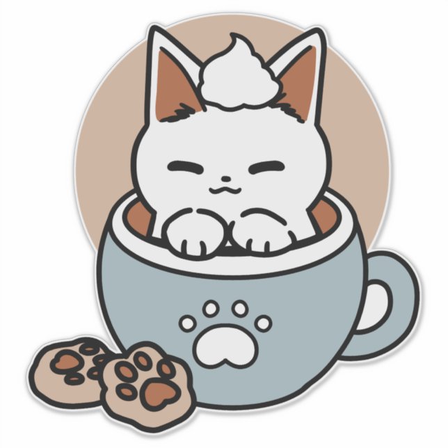 Adorable Cat in Mug Holiday Design - Cat & Cocoa Sticker (Front)