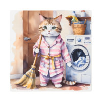 Adorable Cat in Pajamas Doing Laundry Funny