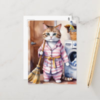 Adorable Cat in Pajamas Doing Laundry Funny