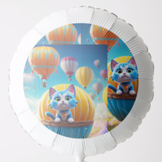 Adorable Cat in Parachute Print Balloon .