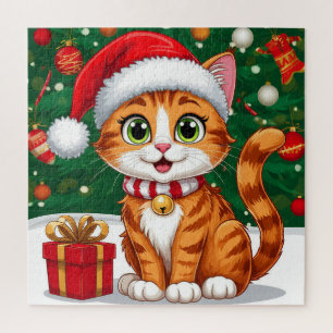 Adorable Cat in Santa Hat with Gift Jigsaw Puzzle