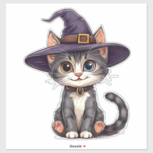 Adorable Cat in Witch Hat Sticker