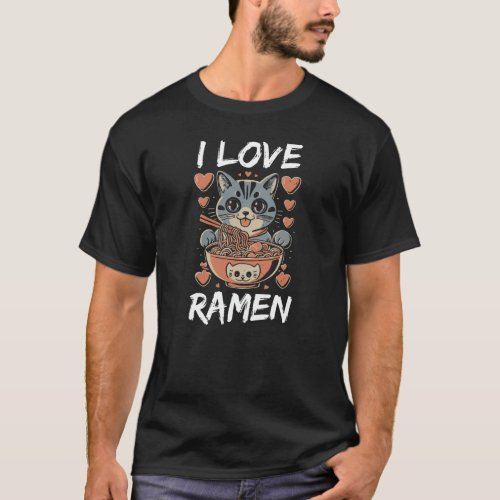   Adorable Cat Indulging in Heart_Infused Ramen T_Shirt