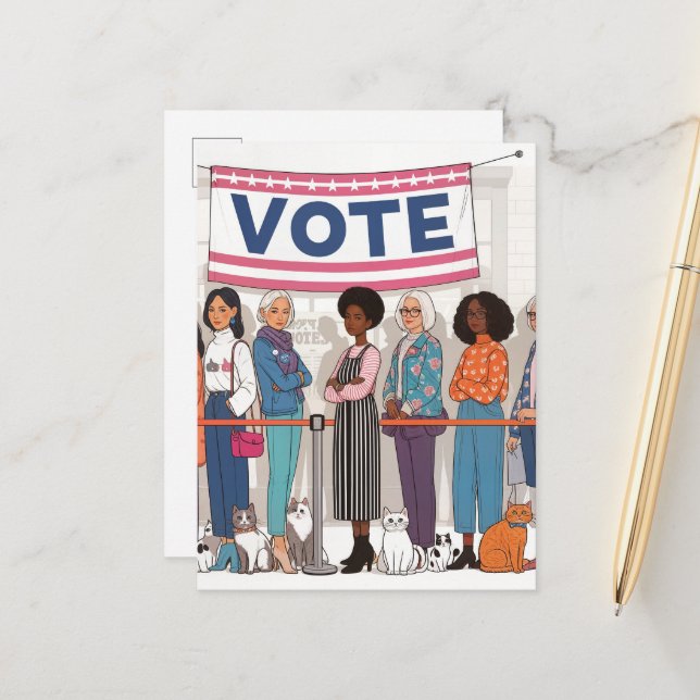 Adorable Cat Ladies Vote Postcard (Front/Back In Situ)