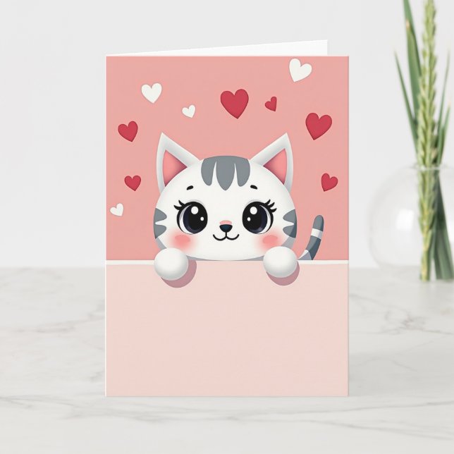 Adorable Cat Love Hearts Card (Front)