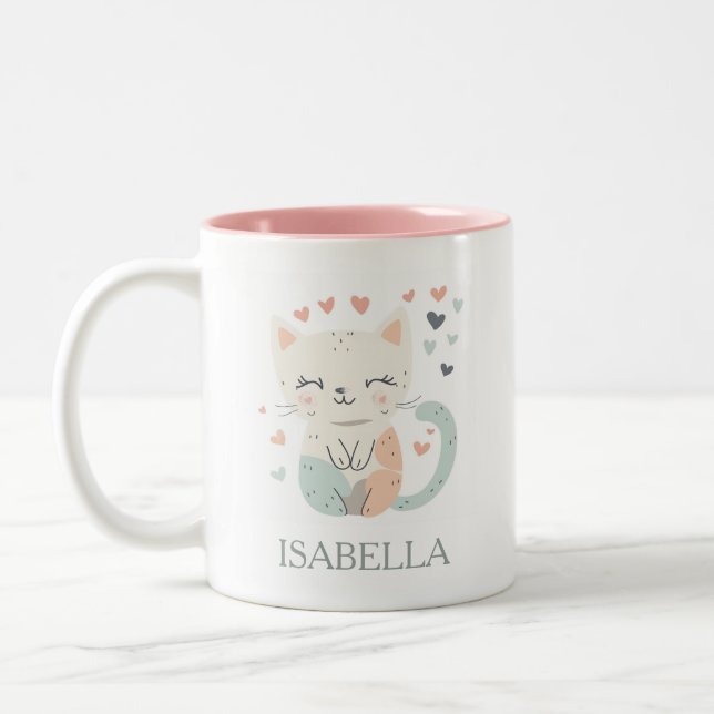 Adorable Cat Love - Personalized Two-Tone Coffee Mug (Left)
