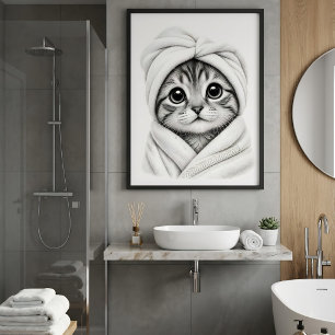 Adorable Cat Lover Bathroom Wall Art Kitten Poster