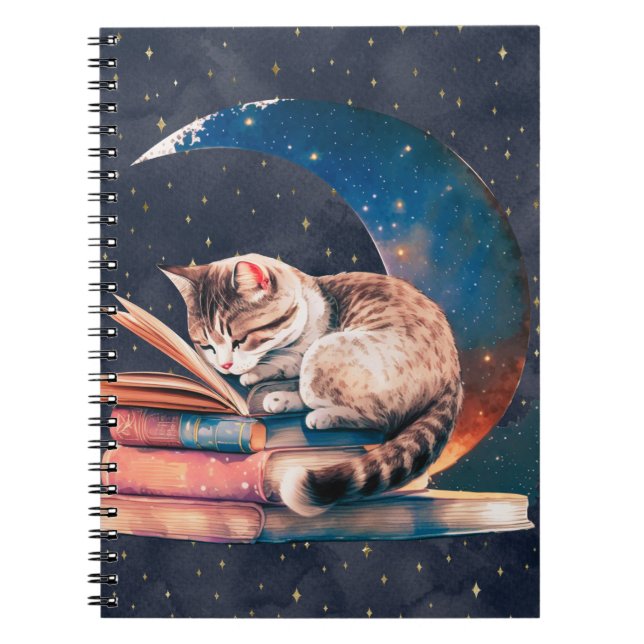 Adorable Cat on the Moon Reading A Book (Front)