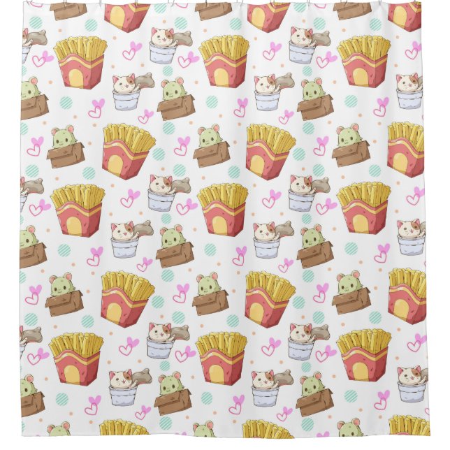Adorable Cat Pattern Shower Curtain (Front)