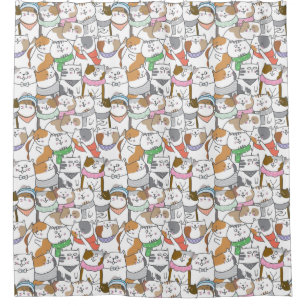 Adorable Cat Pattern Shower Curtain