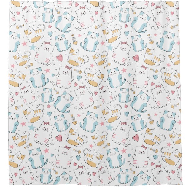 Adorable Cat Pattern Shower Curtain (Front)