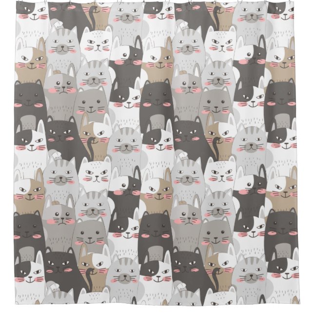 Adorable Cat Pattern Shower Curtain (Front)