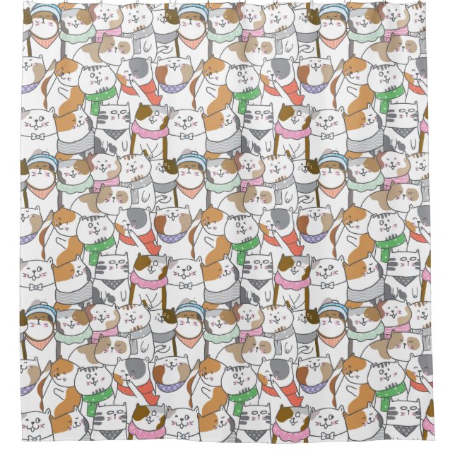 Adorable Cat Pattern Shower Curtain (Front)