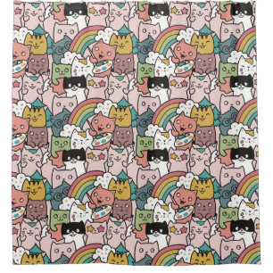 Adorable Cat Pattern Shower Curtain