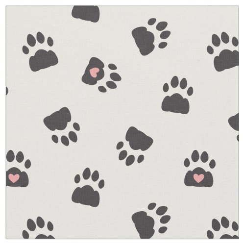 Adorable Cat Paw Prints Black Pink White Pattern Fabric