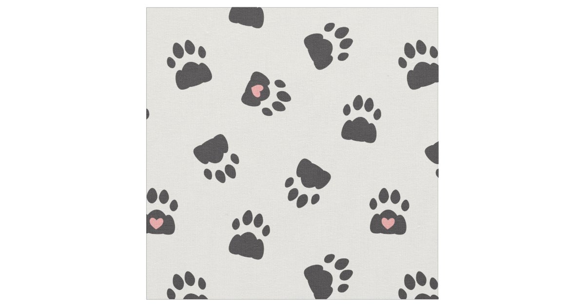 Adorable Cat Paw Prints Black Pink White Pattern Fabric | Zazzle.com