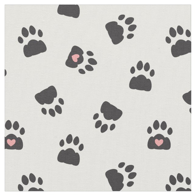 Adorable Cat Paw Prints Black Pink White Pattern Fabric (Close Up)