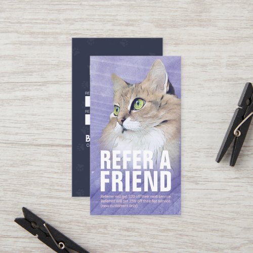 Adorable Cat Pet Care Grooming Food Shop Referral Card