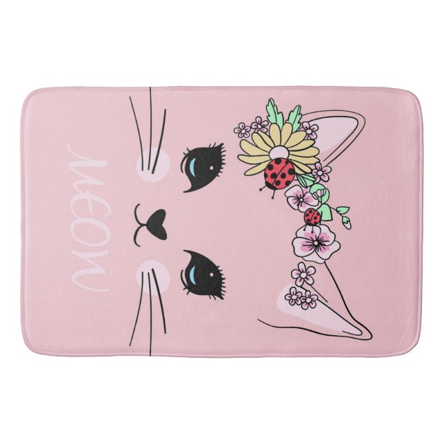 Adorable Cat | Pink Cute Meaow Cat Blanket Bath Mat (Front)