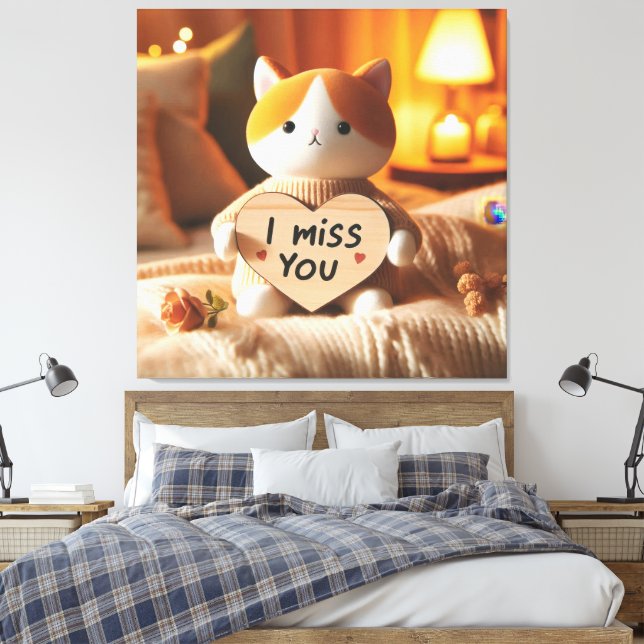 Adorable Cat Plush with Heartfelt Message Canvas Print (Insitu(Bedroom))