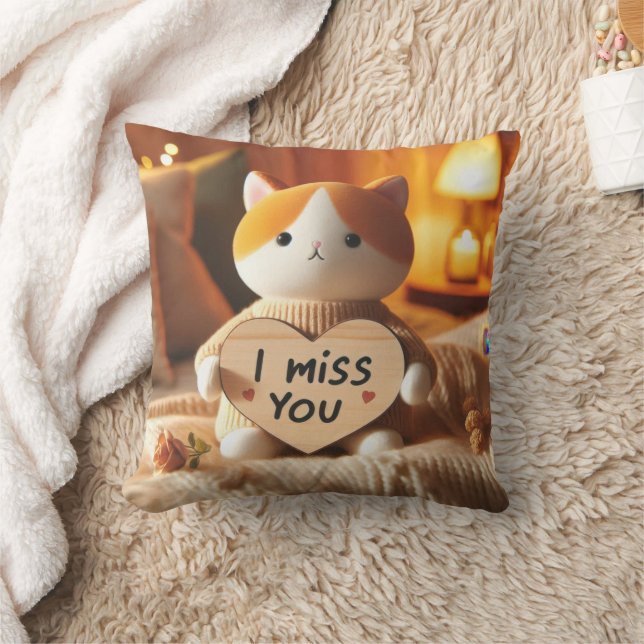Adorable Cat Plush with Heartfelt Message Throw Pillow (Blanket)