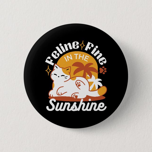 Adorable Cat Relaxing in the Sunshine – Summer Pet Button (Front)