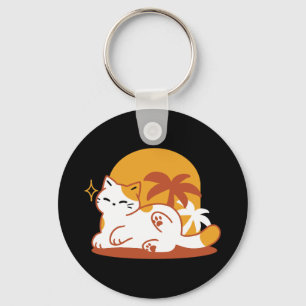 Adorable Cat Relaxing in the Sunshine – Summer Pet Keychain