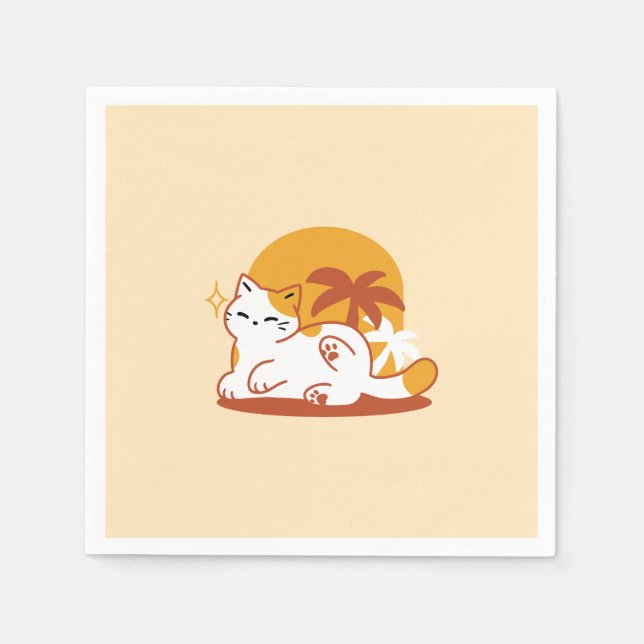 Adorable Cat Relaxing in the Sunshine – Summer Pet Napkins (Front)