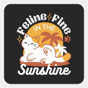 Adorable Cat Relaxing in the Sunshine – Summer Pet Square Sticker