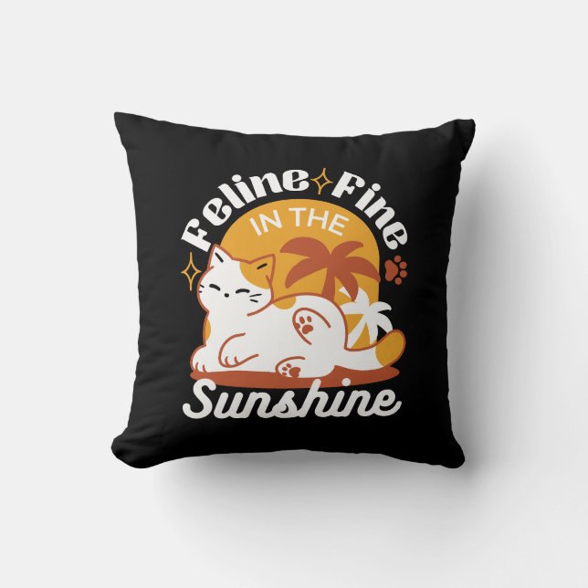 Adorable Cat Relaxing in the Sunshine – Summer Pet Throw Pillow (Front)