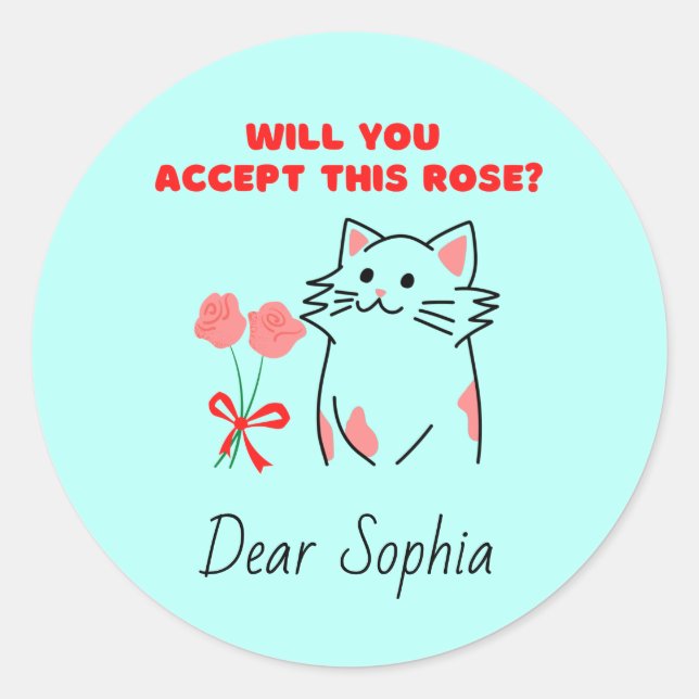 Adorable Cat&Rose Classic Round Sticker (Front)